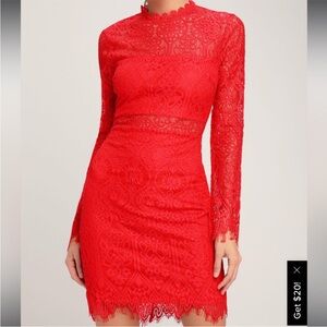 Appetite for Seduction Red Lace Long Sleeve Dress